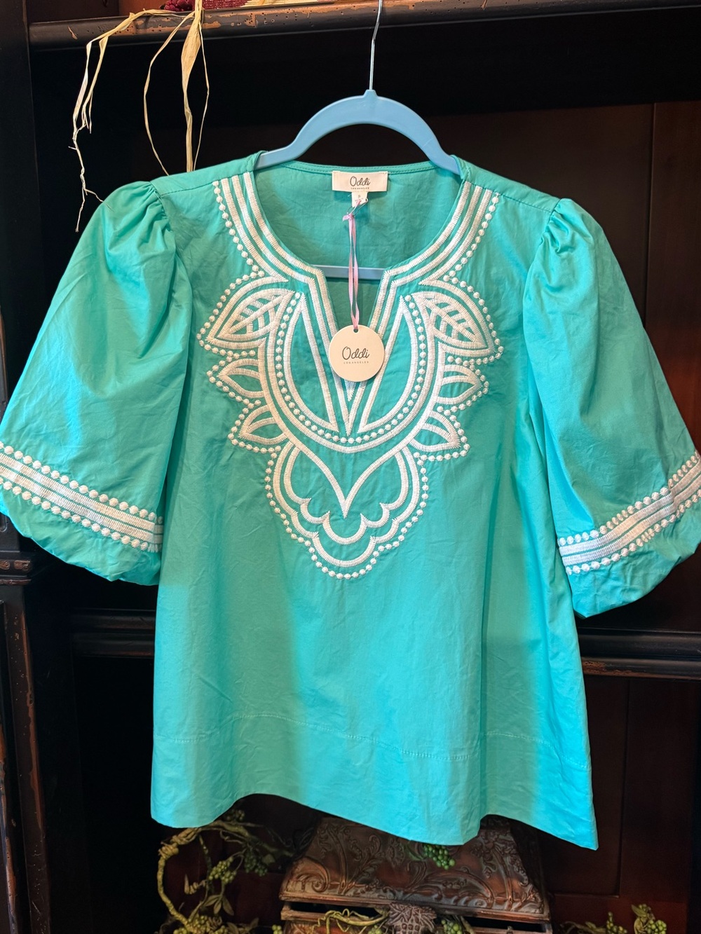 Oasis Turquoise Embroidered Scoop-Neck Tunic